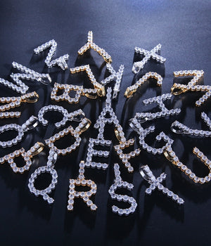Initial Letters Copper Charms Iced Out Crystal Letters With Gold Chain Necklace